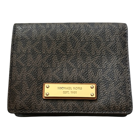 Michael Kors Black Textured Wallet with Gold Logo - Picture 1 of 5